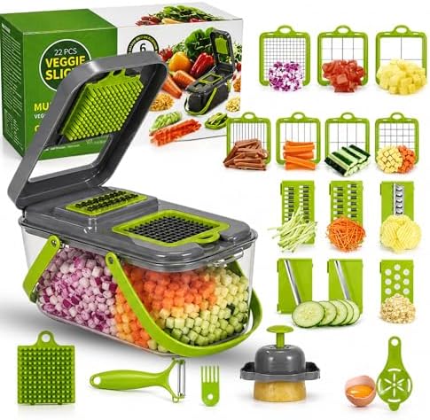 22-Piece Vegetable Chopper Set with Container, Mandoline Slicer, Onion Dicer, Cutting Boards, Knife Set, Scissors and Drain Basket by ArcticEmber