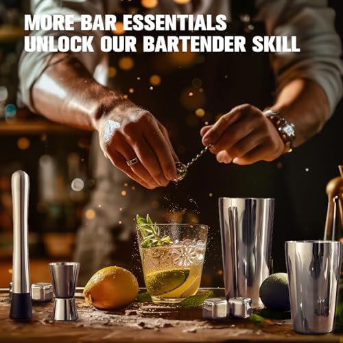 Cocktail Shaker Set, 23 Piece Bartender Kit with Stand Silver