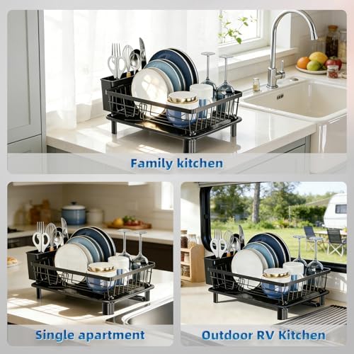 Dish Drying Rack for Kitchen Counter,Stainless Steel,Black