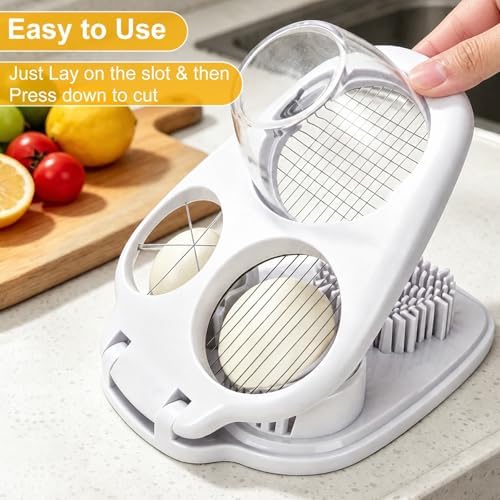 3-in-1 Egg Slicer for Hard Boiled Eggs& Egg Cutter, 304 Stainless Steel Cutting Wire, Heavy Duty Chopper & Dicer with Removable Catch Container –Multipurpose tool, Slices, Wedges, and Dices - Image 3