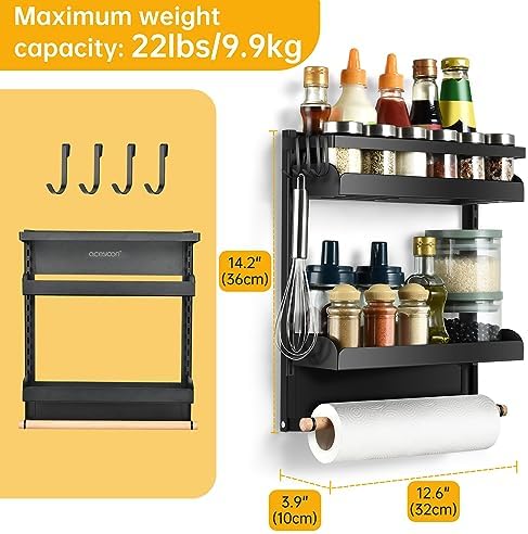 Magnetic Spice Rack for Refrigerator, 2-Tier, Black