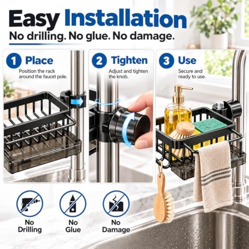 Sink Organizer Rack Hanging Faucet, Hanging Faucet Drain Rack，Black：Right
