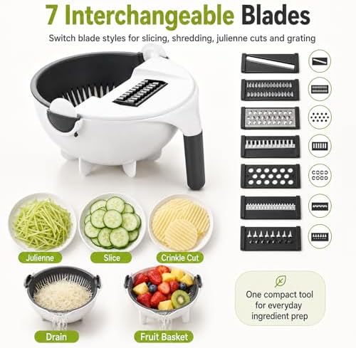 9-in-1 Vegetable Chopper with Drain Basket, Multifunction Food Cutter Slicer Dicer Grater with Interchangeable Blades and Container for Onion, Potato, Cucumber, Fruit and Meal Prep (2Pcs) - Image 4
