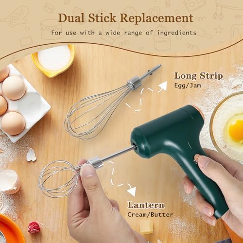 Cordless Hand Mixer, Handheld Electric Whisk with 3 Speed Modes, Hand Held Egg Beater with 2 Detachable Stir Whisks (Green) - Image 3