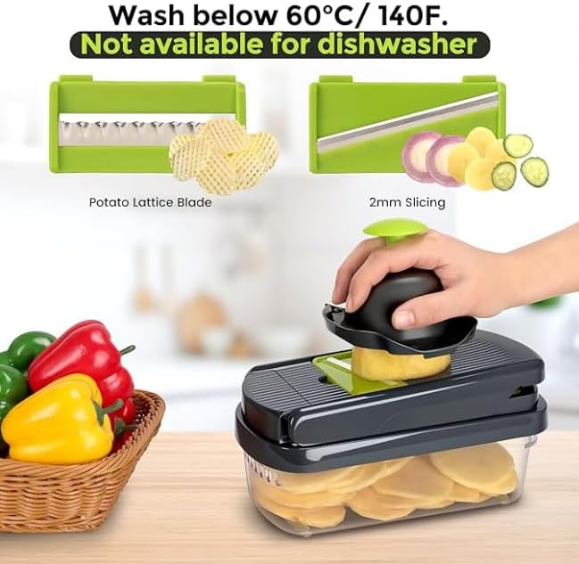 Vegetable Chopper with Container,Multifunctional Veggie Chopper for Onion Carrots Salad Cucumber Potato,Home and Kitchen Essentials Gadgets & Gifts, Home Essentials (8 in 1) - Image 6