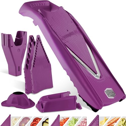 Mandoline Food Slicer Börner V5 (Profi Set) by Reston Lloyd • V-Slicer with 4 Inserts, Docking Station & Food Holder • Made in Germany • Fruit & Vegetable Chopper • Multiple Settings • Color: Purple - Image 7