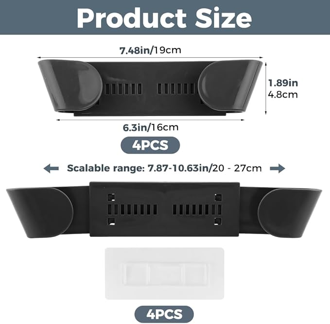 Universal Pot Lid Holder Organizer, 4 Pack Adjustable ABS Rack for Cabinet or Wall Mount, No Drill Extendable Holder for Pan Lids and Cutting Boards，Fits 6" to 13"