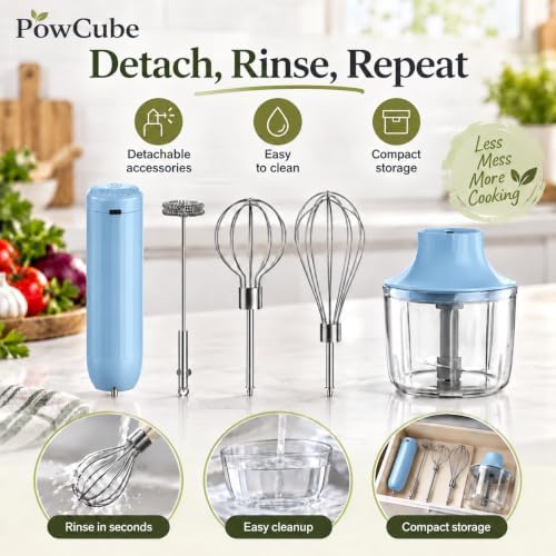 Cordless Hand Mixer, 4-in-1 Handheld Electric Mixer with Electric Whisk Frother & 10 oz Mini Food Chopper, USB-C Rechargeable 4-Speed Hand Mixer for Eggs, Cream, Coffee & Small-Batch Prep - Image 6