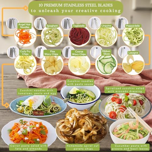 10-Blade Countertop Vegetable Spiralizer and Veggie Noodle Maker