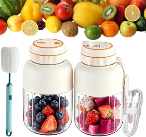 1300ML Wireless Juicer Cup, 180w Portable Wireless Juicer With 38 Blades, Usb Rechargeable Cordless Blender For Fruits Vegetables, On-The-Go Fresh Juice Cup (White-2pcs) by Unknown
