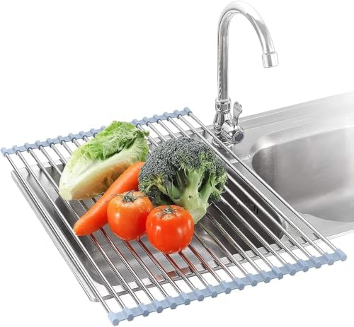 Extra Large 20.5"x13.7" Roll Up Dish Drying Rack Over The Sink Dish Drainer for Kitchen Counter, Sink Drying Rack Drying Mat Folding Rack Kitchen Sink Organizer Home Essentials
