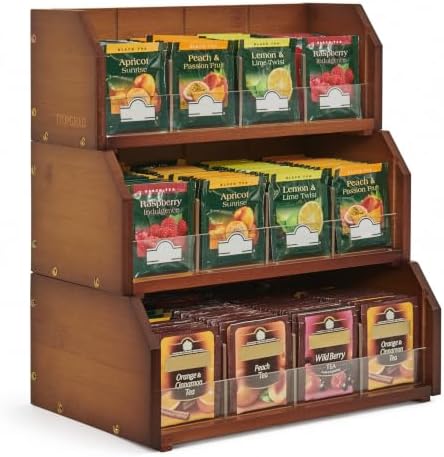 3-Layer Stackable Bamboo Tea Bag Organizer Storage Holder, Brown