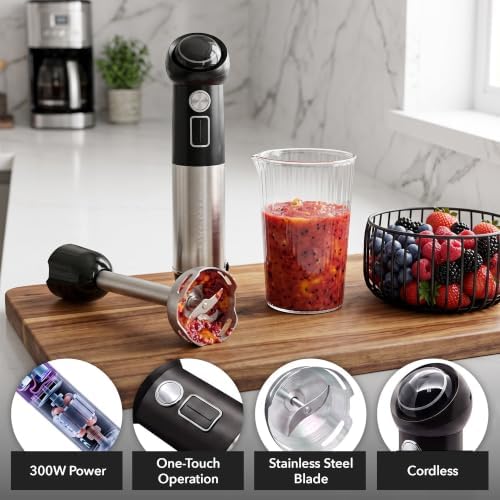 OVENTE Cordless Immersion Hand Blender, 300W Rechargeable Black HR995B - Image 2
