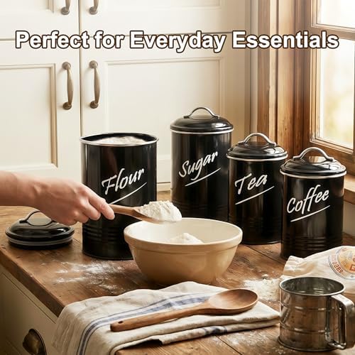Kitchen Canisters Sets for Countertop-Set of 4, Black