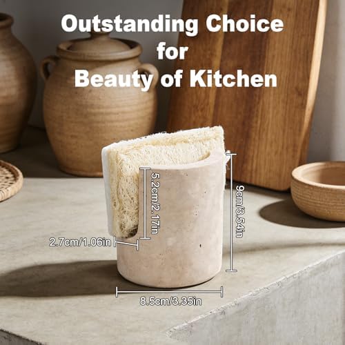 Natural Travertine Sponge Holder for Kitchen Sink w A Plant-Based Sponge