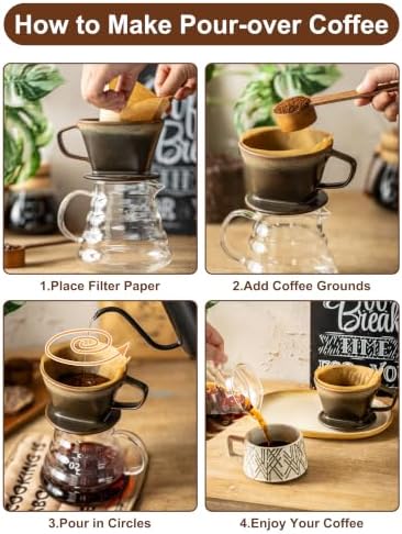Pour Over Coffee Maker 3 Hole Cone Brewer, Ceramic Coffee Dripper