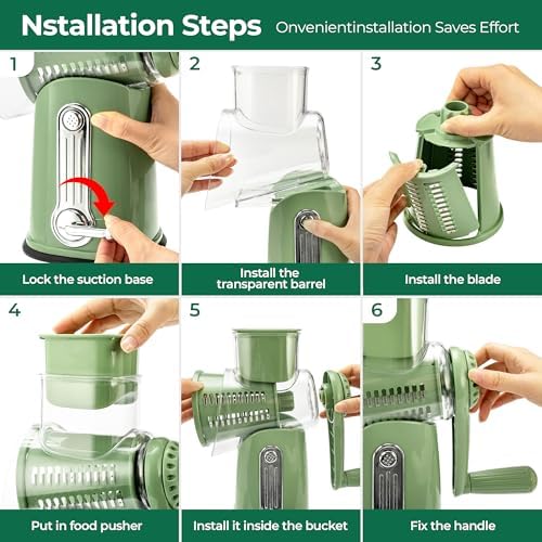Rotary Cheese Grater, Large Vegetable Food Shredder, 5 Blades