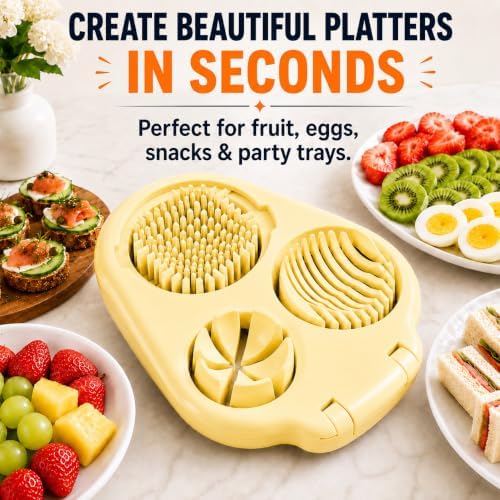 3-in-1 Egg Slicer with 2 Cleaning Brushes, Hard Boiled Egg Cutter, 3 Cutting Modes & Steel Blades – Eggs, Cherry Tomatoes, Strawberries, Kiwi – Perfect for Salads, Breakfast & Family Meals – Yellow - Image 6