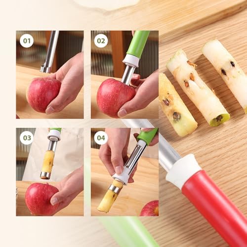Apple 2-in-1 Stainless Steel Fruit Corer Tool for Vegetables, Tomatoes, Pears (Red, Green)