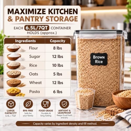 2 PC [7 Qt/ 6.5L/ 220 Oz] Large Flour Storage Containers with Airtight Lids