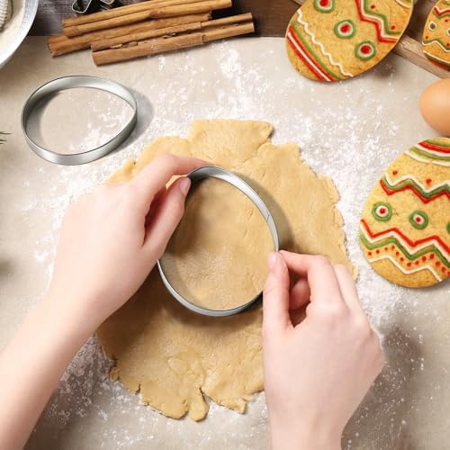 12 Pieces Easter Egg Cookie Cutter Set, Stainless Steel Egg Shaped Cookie Cutters, 3”, 4”, 5” - Image 5