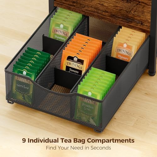3-Tier Tea Bag Organizer with Drawer for Countertop