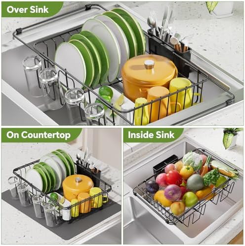 Expandable Dish Drying Rack in Sink, Black