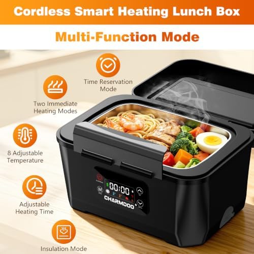 Cordless Electric Lunch Box for Adults, 24000mAh Rechargeable Food Warmer