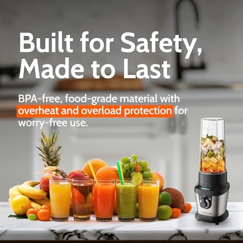 Portable blender for Shakes and Smoothies – 400W Personal Blender with 24oz Portable Bottle, Electric Personal Blender Bottle with 4-Blade Assembly, Travel-Friendly and BPA-Free