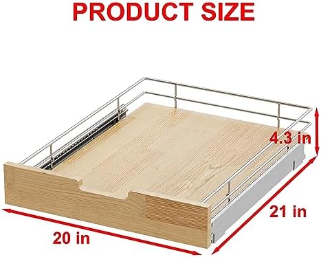 Pull Out Cabinet Organizer 20"W x 21"D Wood and Wire Storage Shelf