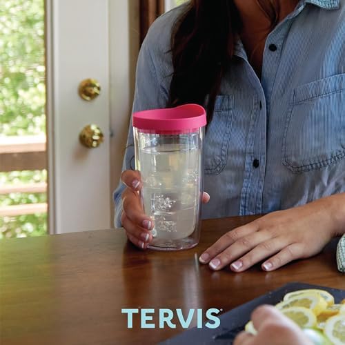 Clear & Colorful Tabletop Made in USA Double Walled Insulated Tumbler Travel Cup Keeps Drinks Cold & Hot, 16oz - 4pk, Clear