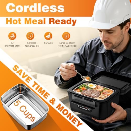 Cordless Electric Lunch Box for Adults, 24000mAh Rechargeable Food Warmer