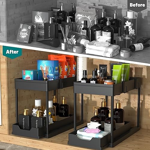 Under Sink Organizer, 2‑Tier Pull‑Out Cabinet Storage for Bathroom Kitchen