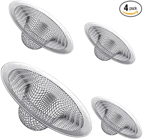Maxware 4PCS Heavy Duty Stainless Steel Sink Strainer,Sink Basket Set, Fits Most Kitchen Sinks 4.5'', Bathroom Sinks 2.75'',Shower Drains