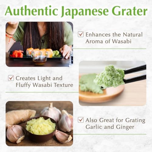 Japanese Wooden Wasabi Grater (Wasabi Oroshi) for Ginger and Garlic with Bamboo Brush Made in Japan