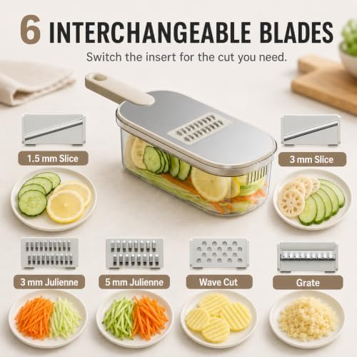 Mandoline Slicer, Vegetable Cutter, Container, Glove & Guard, 6-Blade - Image 4
