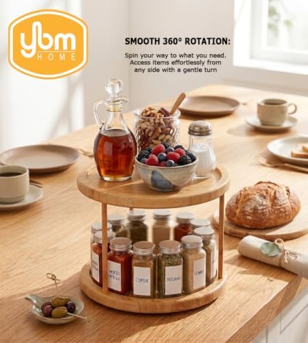 Bamboo Wooden Non-Skid Spinner for Kitchen, Pantry, Fridge, Cupboards, or Counter Organizing, Fully Rotating Organizer