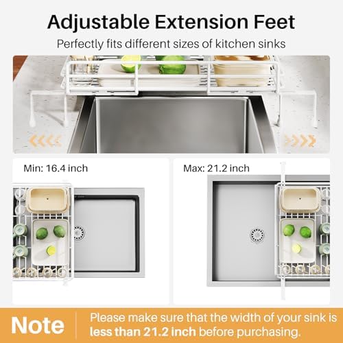 Expandable Dish Drying Rack for Kitchen Counter, Stainless Steel, White