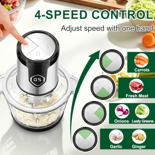 Food Processor with 2 Bowls, 4-Speed Electric Food Chopper & Meat Grinder