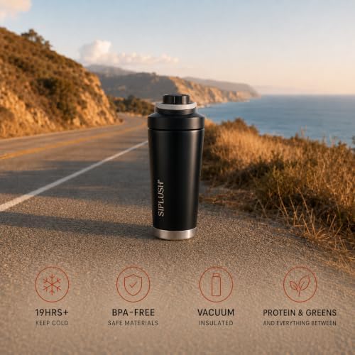 Protein Shaker Bottle 24oz, Insulated, Onyx Silver, Mirror-Finish - Image 3