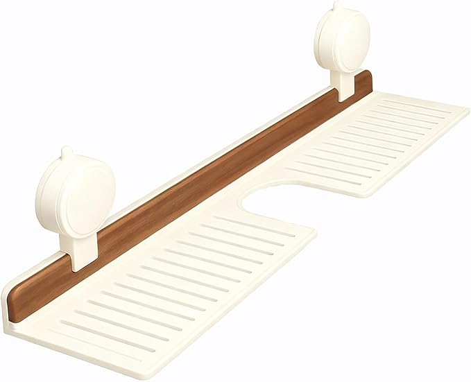 Bathroom Sink Shelf Over Faucet, No Drill Floating Shelf for Bathroom Sink, Under Sink Caddy Organizers for Toothbrush Soap (Cream Color, 16 inch)