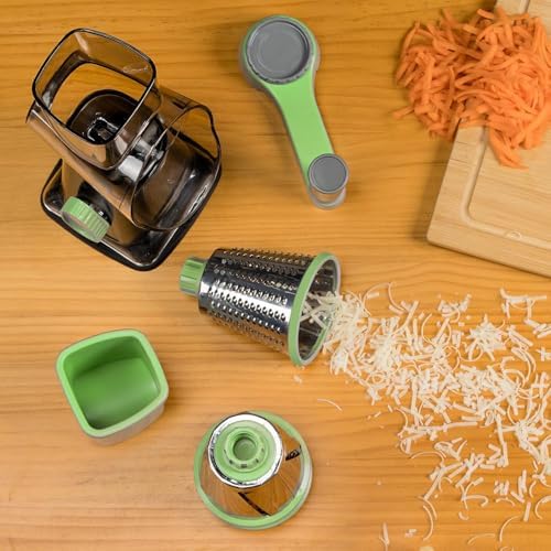 Badelite Cheese Grater Hand Crank Rotating Cheese Shredder Stainless Steel Vegetable Slicer Grater for Kitchen 3 Blades for Cheese, Carrot, Cucumber, Nuts, Chocolate, Green - Image 6