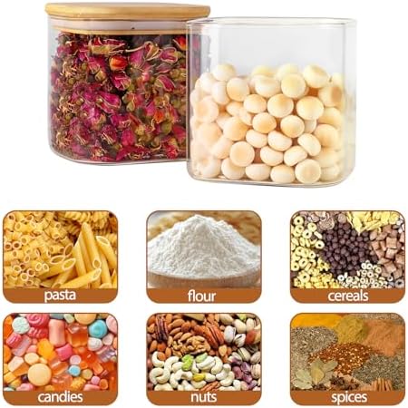 6pcs Glass Food Storage Containers with Bamboo Lids, 0.6qt Glass Jars