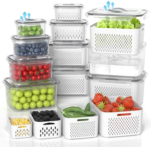 10 Pack Fruit Storage Containers for Fridge with Removable Colander