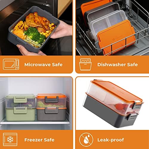 Stackable 2-Tier Adult Bento Box, 4 Compartments - Lava Orange
