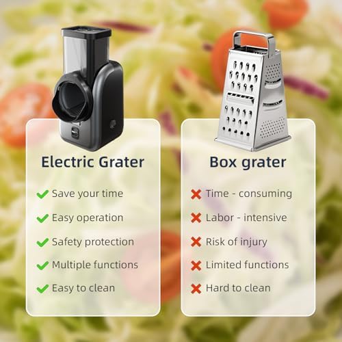 Electric Vegetable Slicer and Cheese Grater, Multifunctional Rotary Cutter with 4 Stainless Steel Blades for Potatoes Carrots Cucumbers Fruits Salad etc.