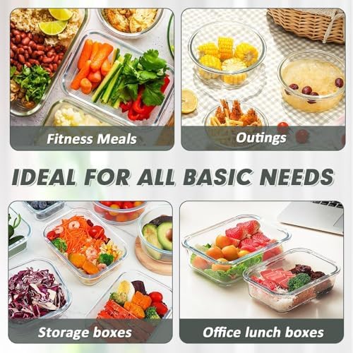 12 Packs Glass Food Storage Containers Set with Lids, Grey