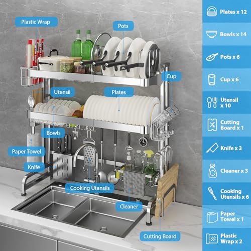Over The Sink Dish Drainer Drying Rack 3 Tier Adjustable Width