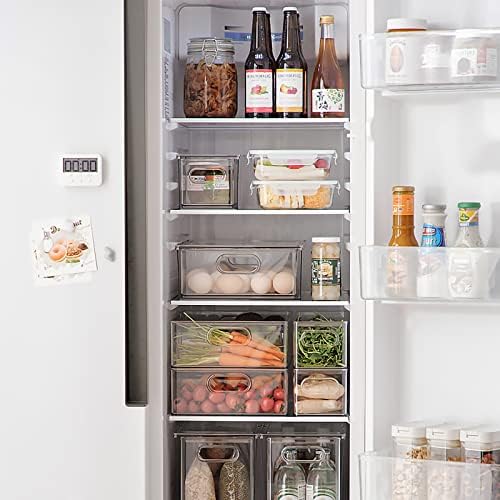 2Pack Stackable Fridge Drawers Pull-Out Bins Divided Produce Saver Containers for Refrigerator Storage Organizers for Veggie Fruit Berry Pantry Cabinet Makeup Clothes