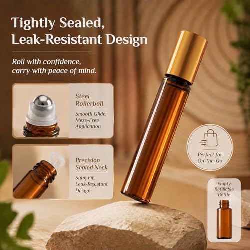 24 Pack 10ml Roll On Bottles for Essential Oils & Perfume, Gold Cap - Image 3